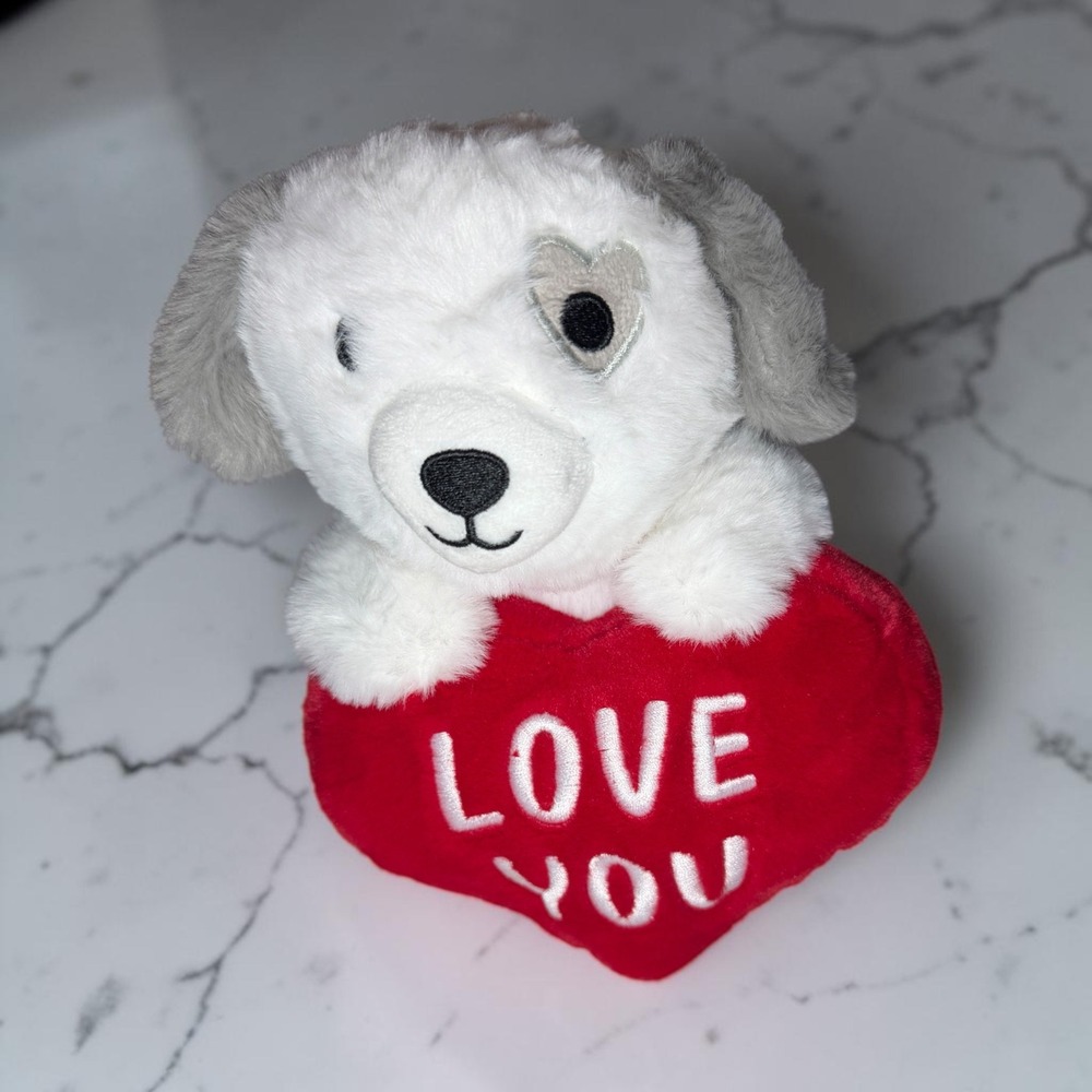 Puppy Plush White Gray New Heart Love You Valentine Anniversary Gift New